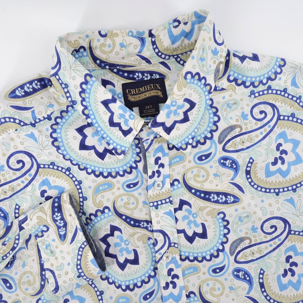 Cremieux Paisley Button Down Shirt Blue Long Sleeve Mens 2XT